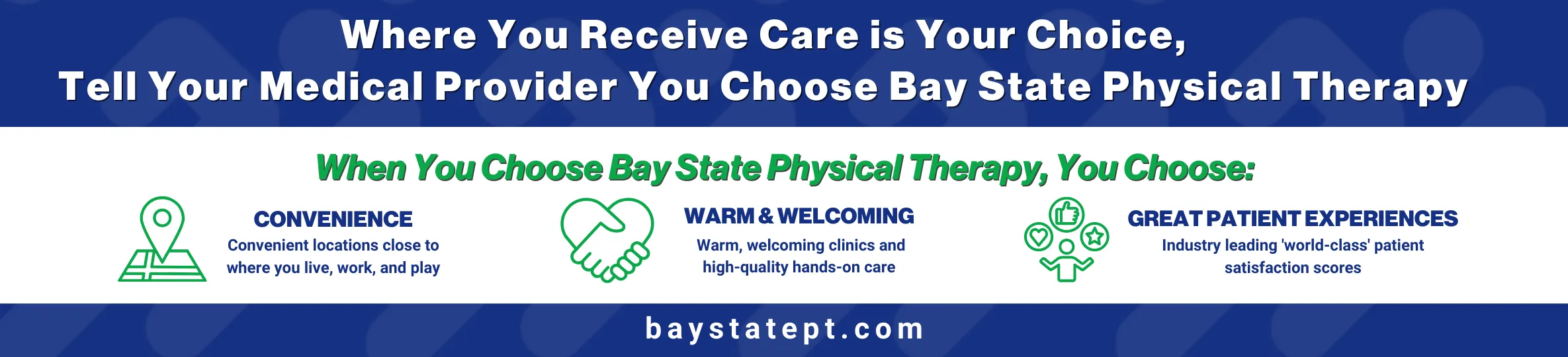 Graphic showing reasons to choose Bay State PT.