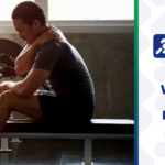 An image of a young adult in the gym experiencing shoulder pain. The graphic explains that shoulder or arm pain may originate elsewhere in the body.